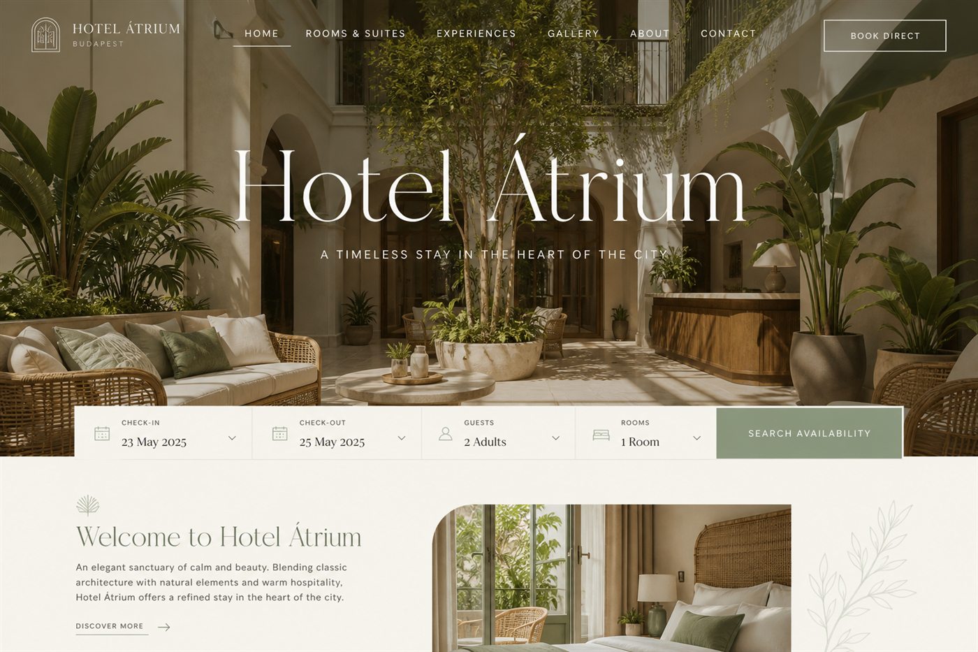 Hotel Átrium — weboldal látványterv
