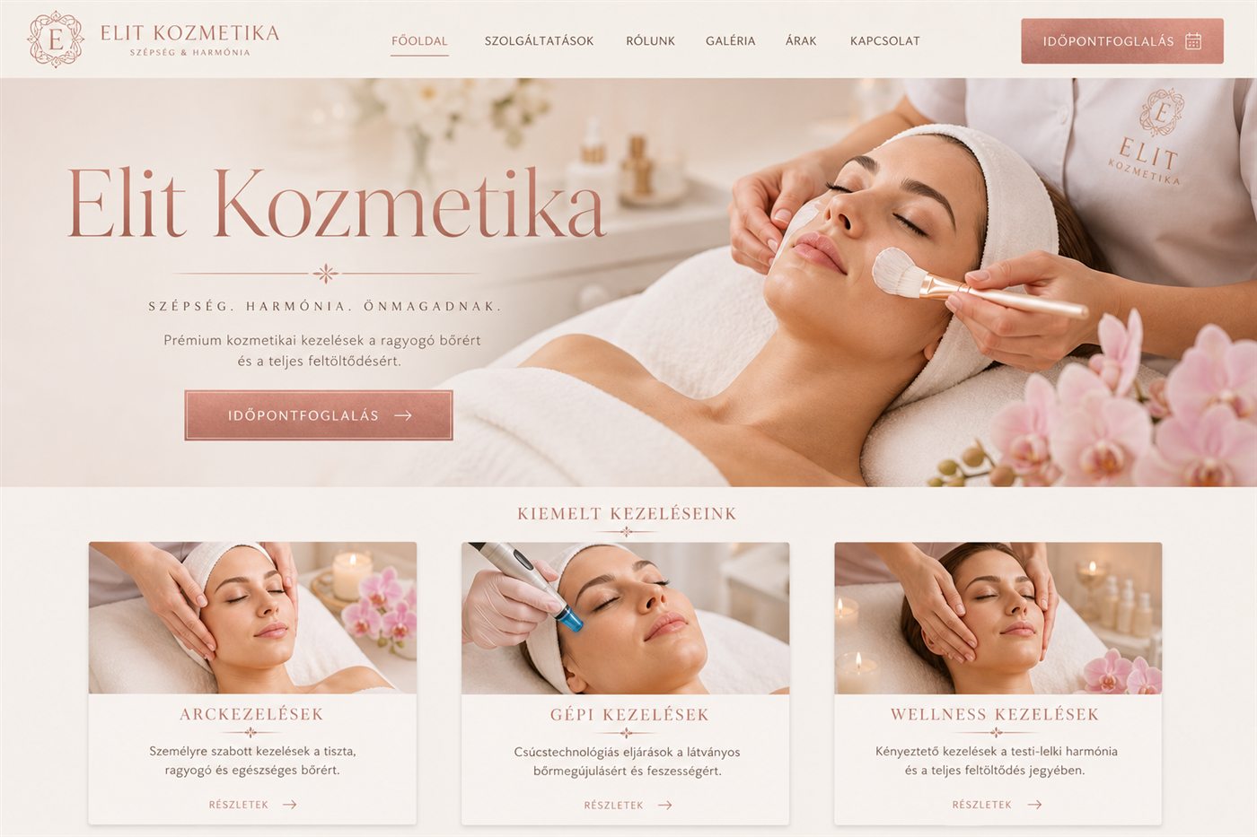 Elit Kozmetika — weboldal látványterv